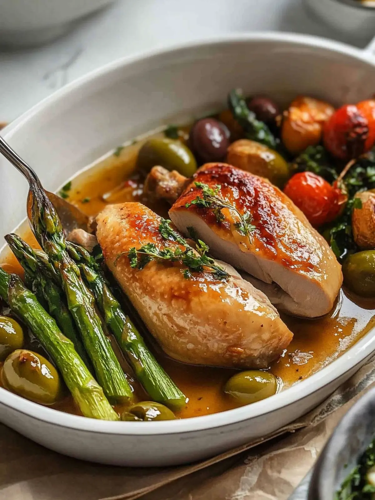 Spring Chicken Roasted with Asparagus & Green Olives Delight 4 Spring Chicken Roasted with Asparagus and Green Olives