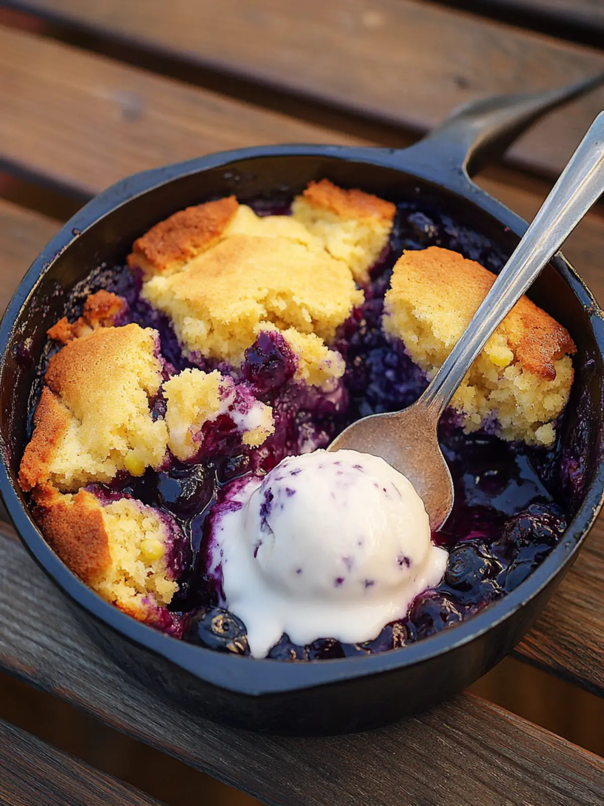 Blueberry Cornbread Cobbler with Honey Vanilla Ice Cream Joy 3 Blueberry Cornbread Cobbler with Honey Vanilla Ice Cream