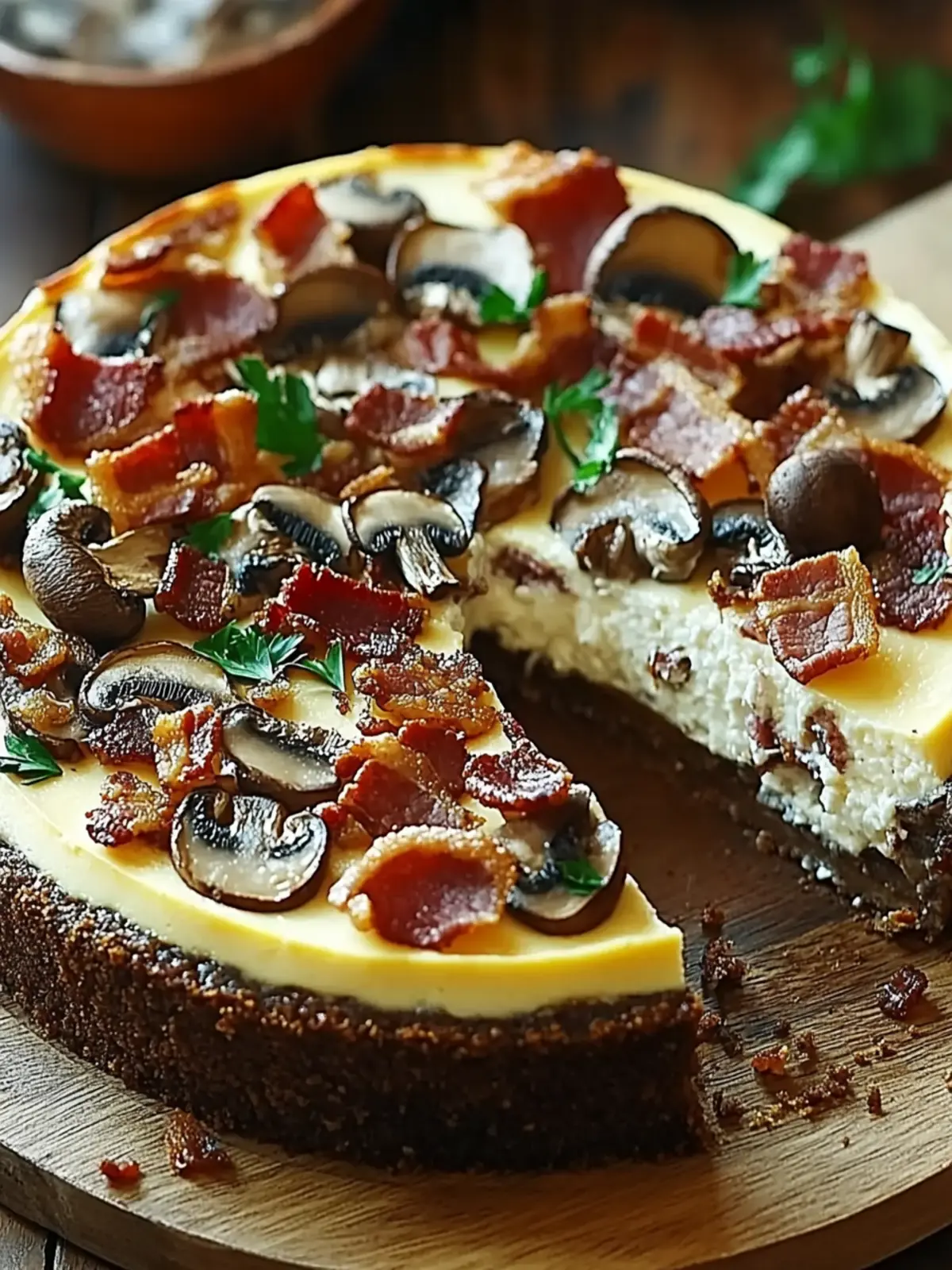 Decadent Bacon and Mushroom Cheesecake with Feta Crust Bliss 4 Decadent Bacon and Mushroom Cheesecake with Feta Crust