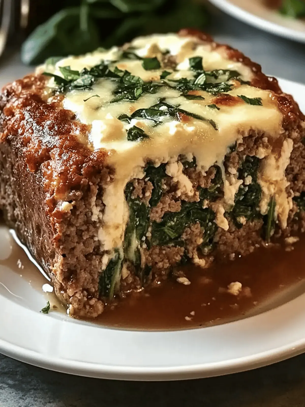 Stuffed Meatloaf with Spinach and Feta: Swiss Cheese Delight! 4 Stuffed Meatloaf with Spinach and Feta Melted Swiss Cheese