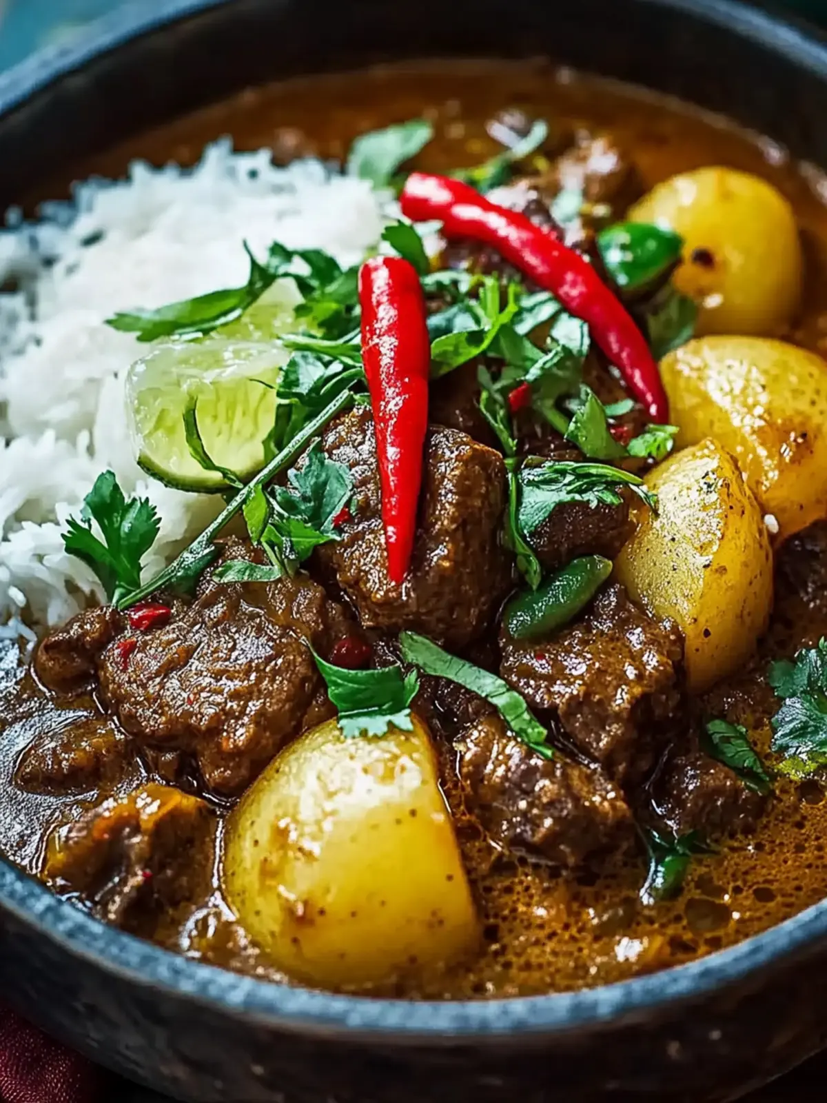 Beef and Mushroom Massaman Curry: Comfort in Every Bite 4 Beef and Mushroom Massaman Curry with Potatoes and Lime