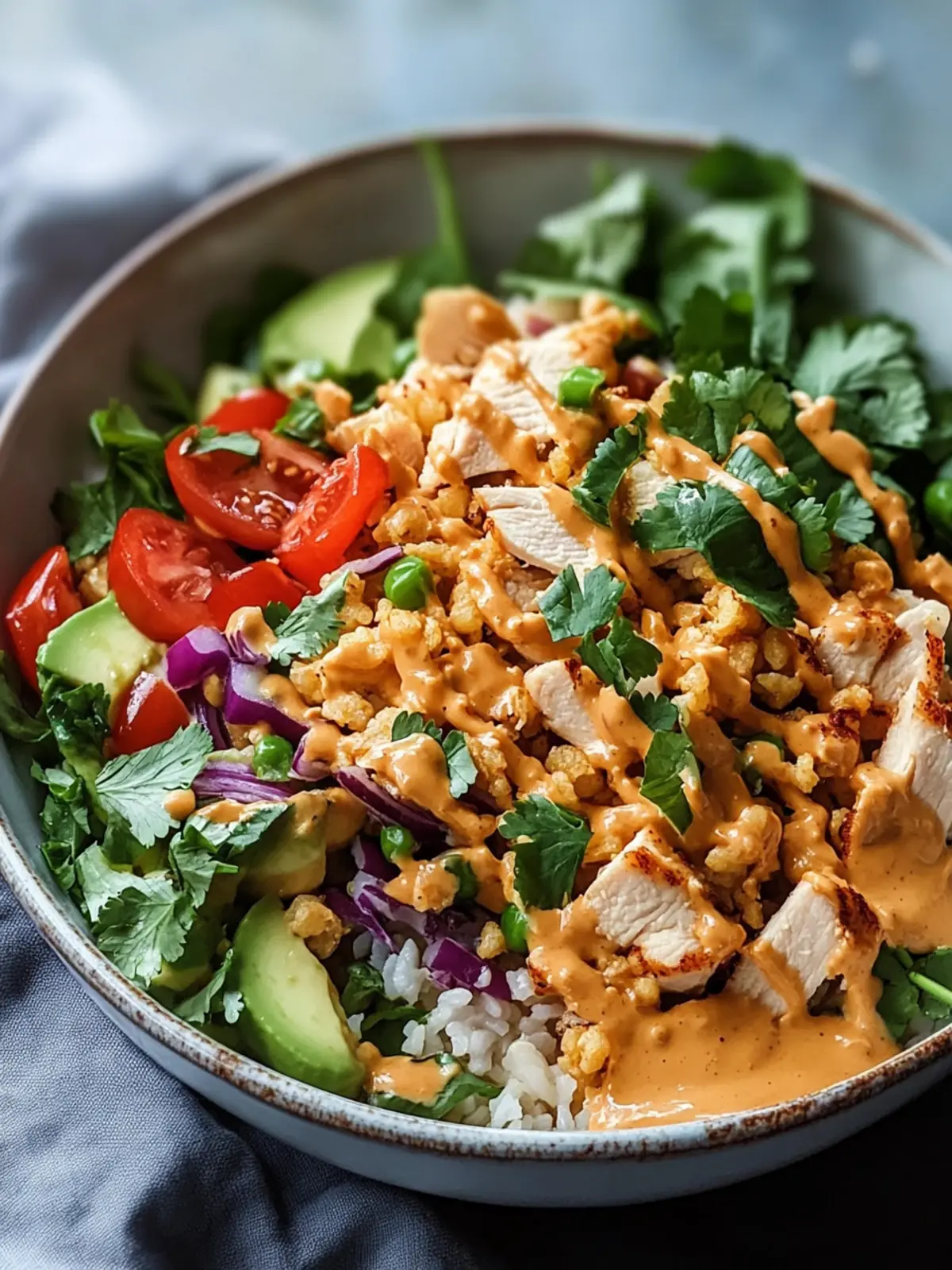 Crispy Chicken Rice Salad with Creamy Peanut Dressing Bliss 2 Chicken Crispy Rice Salad with Creamy Peanut Dressing